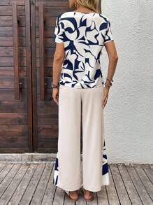 SHEIN LUNE 女士两件套夏季服装 女士优雅上衣 女士乡村音乐会服装 工作服 女士办公室服装 女士休闲套装 度假两件套 2 件夏季服装 女士教师服装 宽松裤 - 彩色 - 查看 2