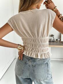 SHEIN Frenchy Áo thun cổ tròn tay ngắn trơn, giản dị & đa năng, mùa hè - Màu be - Xem 2