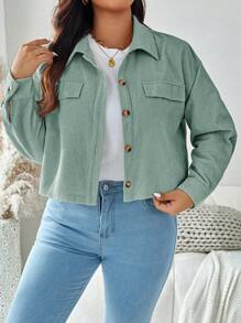 SHEIN LUNE Plus Size Fall Women Solid Color Minimalist Casual Long Sleeve Jacket Fall Jackets Winter,Holiday Autumn - Green - View 4