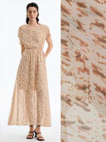 Aalyst 女士优雅时尚通勤休闲舒适迷人复古浪漫度假 V 领无袖收腰 A 字下摆连衣裙 - 棕色 - 查看 3