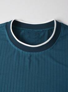 Manfinity Homme Camiseta de cuello redondo de hombre con ribetes de contraste