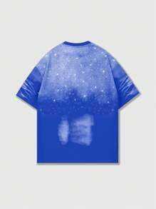 ROMWE MEN Street Life Men's Fashion Rhinestone Washed Short Sleeve T-Shirt, Summer, Rave - Blue - View 2