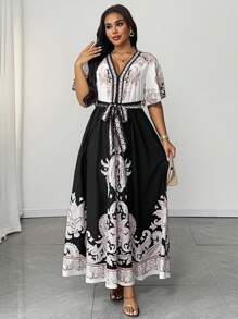 Celure Vestido casual mini con estampado floral de marañón, mangas con volantes para mujer de talla grande