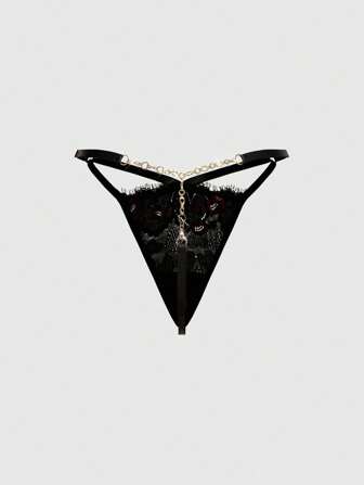 Goth Tanga sexy con forma de corazón, entreabierto, con encaje gótico oscuro para los labios y las pestañas
