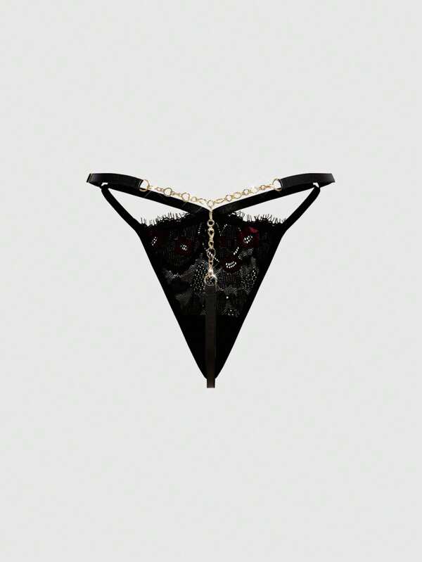 ROMWE Goth Dark Gothic Lip & Eyelash Lace Heart-Shaped Crotchless Sexy G-String Panty