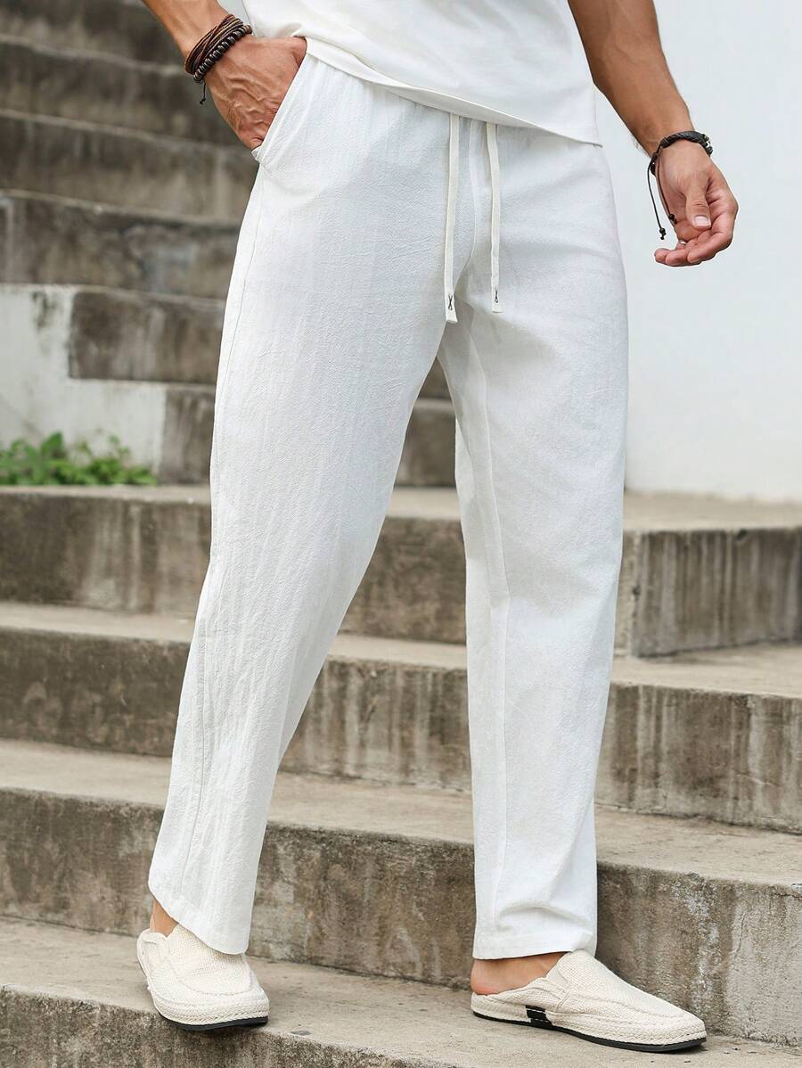 Manfinity RSRT Men's 100% Cotton Wrinkle Loose Fit Casual Long Pants, Fall