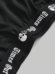 ROMWE Goth Conjunto de lencería tipo bralette y tanga de color oscuro con estampado de jacquard, estilo gótico academia