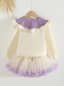 SHEIN Young Girl Coordinated Casual Simple Comfortable Contrast Color Polo Sweater Skirt