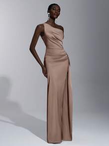 Elitara Abito elegante, romantico, sexy, minimalista, in raso, elasticizzato, senza schienale, con volant, attillato, con spacco alto, alla moda, stile influencer, da occasione, da vacanza, festa di compleanno, matrimonio, damigella