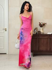 EastFlair Vestido largo de satén con estampado floral elegante para mujer - Multicolor - Ver 2