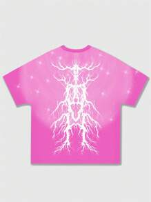 ROMWE MEN Men's Street Life Rhinestone Print Short Sleeve T-Shirt, Suitable For Daily Wear - Pink - View 2