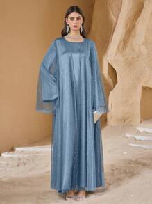 Al Najma 2件套女士优雅简约闪光网眼泳衣 - 霧霾藍 - 查看 3