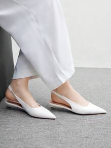 CUCCOO BIZCHIC Giày bệt mũi nhọn gót thấp đa năng thoải mái màu trắng dành cho nữ, giày hở gót casual phù hợp cho công sở và đi làm, giày mùa xuân Giáng sinh. - trắng - Xem 5