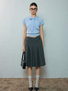 SHEIN MOD Camisa casual de manga corta con capucha azul y lazo delantero - Azul - Ver 7