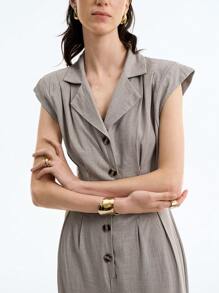 Aalyst Women's Elegant Chic Office & Casual Jumpsuit, Vintage Minimalist High-End Holiday Sleeveless Lapel Waisted Half-Zip Back Hollow-Out Straight-Leg Romper