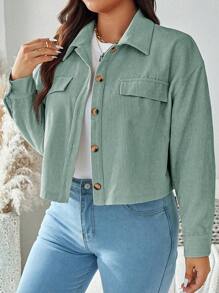 SHEIN LUNE Plus Size Fall Women Solid Color Minimalist Casual Long Sleeve Jacket Fall Jackets Winter,Holiday Autumn - Green - View 6