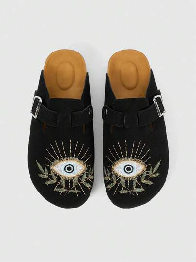 Women's Gothic, Punk-Style Closed Toe Mule Loafers, Slip-On Mary Jane Flat Leather Shoes, Soft Sole Slip-On Sandals, Halloween