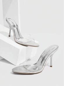 CUCCOO SZL Sandalias de tacón alto con puntera puntiaguda, de estilo transparente y cómodo de TPU para mujeres - Plateado - Ver 8