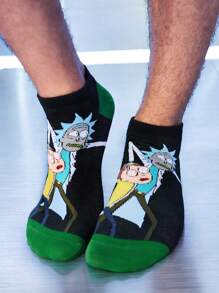 Rick and Morty X SHEIN 4 paia di calzini alla caviglia morbidi, traspiranti, che assorbono l'umidità, per uomo, con punta e tallone rinforzati, durevoli per tutte le stagioni, colori nero e verde, unisex - Multicolore - Visualizzare 8
