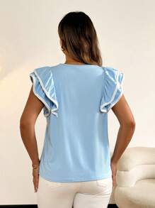 Flirla Plus Size Women French Casual Round Neck Short Sleeve T-Shirt, Summer - Blue - View 2