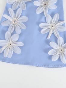 1pc Young Girl Sweet Floral 3D Decor Sleeveless Dress, Suitable For Outings, School, And Any Occasion - Blue - View 5