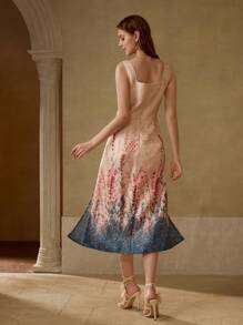 MOTF PREMIUM Vestido con paneles plisados de contraste con estampado floral de jacquard - Multicolor - Ver 3