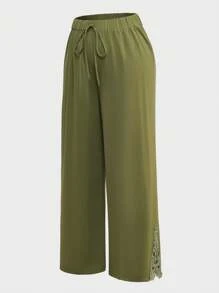 Lacomfia Plus Size Solid Color Twist Knot Detail Casual Loose Pants Fall Cloth For Women - Green - View 1