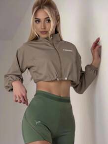Innovista Women Activewear Zip-Up Sports & Outdoor Jacket, Windproof & Cropped Bomber Gym Top, Lightweight & Portable For Travel Workout Outfits , Packable ,Pocket Multi-Use, Adjustable Bottom,Fitness Top, Edgy & Unique Stylish Tracksuit,Loose Fit,Oversize, Cycle,Bike,Running,Cardio,Strength,Weights,Pilates,Yoga,Mat,Hike,Camping,Trail,Trekking,Climbing,Volleyball,Going Out, Athleisure,Tennis,Golf,Dance,Streetwear,Music Festival, Party, Y2K,Electric,Khaki,Brown,Beige,Spring Summer Gear,Mother's Day Gift