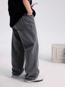 Toddler Boys' Personalized Cool Fashion Street Style Multi-Element Distressed Denim Elastic Waist Pocket Jeans Fall Winter - Light Grey - View 8