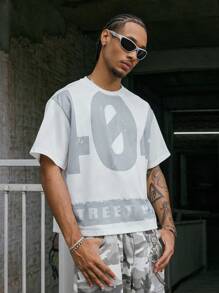 PAVTROS Manfinity Streetrush Men's Colorblock Letter Print White Summer Graphic T-Shirt,Streetwear For Men,City Break Hip-Hop Street Boy Friend Gifts Tees - Multicolor - View 3