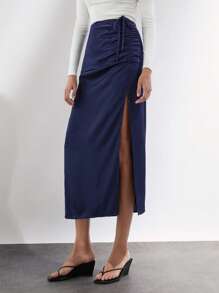 Maija Women Solid Color Side Tie Side Slit Hem Elegant Skirt Cruise Women Outfits Concert Outfits For Women Clothes For Women Modest Teacher Outfits Business Casual Woman