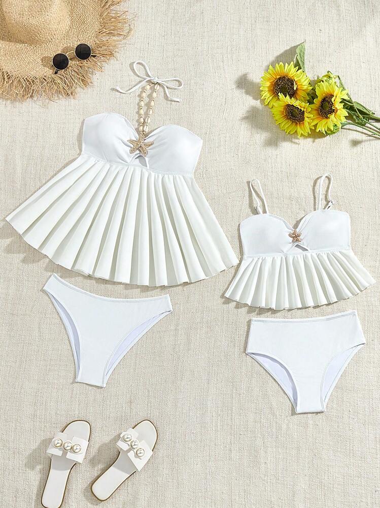 Nouveau design de bikini deux pièces sexy pour femmes avec bretelles spaghetti, style européen et américain pour la plage et les stations balnéaires - Blanc - Voir 8