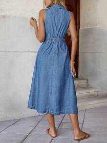 EMERY ROSE Váy denim dài vừa phải không tay thường ngày cho nữ, màu xanh - Rửa trung bình - Xem 2