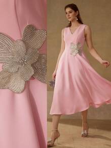 MOTF PREMIUM APPLIQUES FLOWY DRESS - Pink - View 1