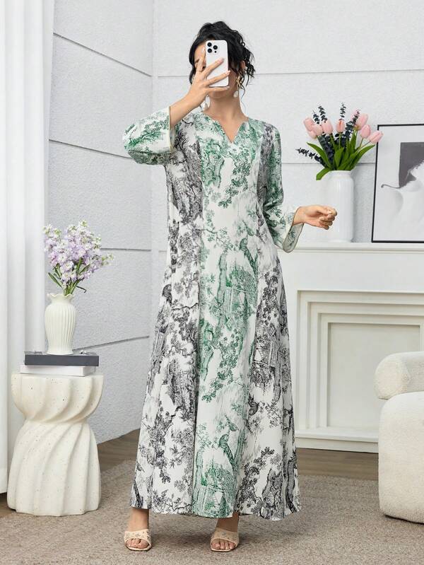 Al Najma 优雅撞色印花连衣裙