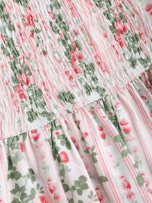 Sweetra Vestido romántico de vacaciones con dobladillo con volantes, estampado floral diminuto y patchwork, para primavera/verano - Multicolor - Ver 6