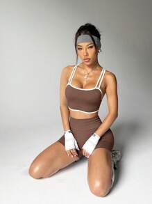 Slayform Slayform Seamless Stretchy Sexy Yoga Fitness Set: Sports Bra & Shorts Workout Women Set Yoga Set - Coffee Brown - View 3