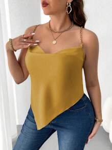 Celure 大码女式不对称下摆链条吊带背心，夏季 - 黃色 - 查看 5