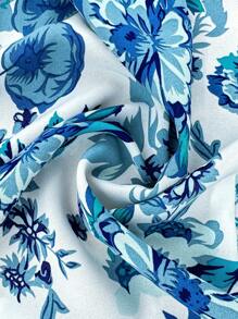 SHEIN Blue And White Printed V-Neck Stitching Lace Long Sleeve Maternity Dress, Suitable For Spring And Summer, Valentine's Day, Vacation, Beach, Festival, Romantic And Elegant, Bohemian, Carnival, Tropical Style, Carnival,