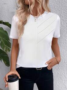 SHEIN Clasi Women's Solid Color Round Neck Elegant Office Short Sleeve T-Shirt