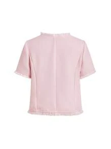 Gownix Chaqueta de mujer de manga corta con bolsillos y botones metálicos de boucle - Rosa - Ver 4