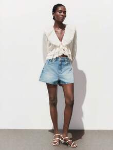 MAIJA Autumn Beach Brunch Petal Sleeve Button Down Blouse Country Concert Cream White Elegant - White - View 5