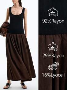SHEIN LUNE Women's Elegant Chic French Style Summer Dress,All Shades Of Brown,Luxury Knitting & Jacquard Splicing Design,With Pockets,Vacation Casual Commute - Multicolor - View 1