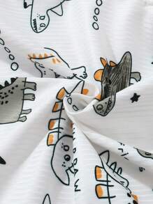 4 piezas Conjunto informal de verano con estampado de dinosaurio pintado a mano en camisetas de tirantes para niños