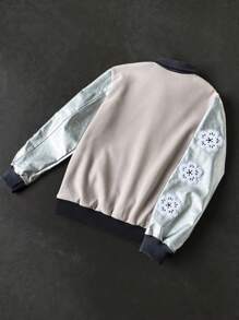 Manfinity EMRG Chaqueta casual de manga larga con botones delanteros de color contrastante, chaqueta universitaria de moda para hombres, chaqueta de béisbol - Albaricoque - Ver 3