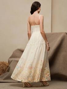 Anewsta Ditsy Floral V-Neck Sleeveless Cinched Waist Maxi Dress, Vacation Vibe