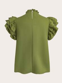 SHEIN LUNE Plus Size Women Elegant Crew Neck Sleeveless Layered Lace Trim Blouse - Green - View 2