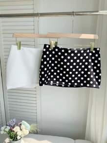 Comfortcana Set de 2 minifaldas de mujer, una de lunares y otra de unicolor - Blanco y Negro - Ver 4