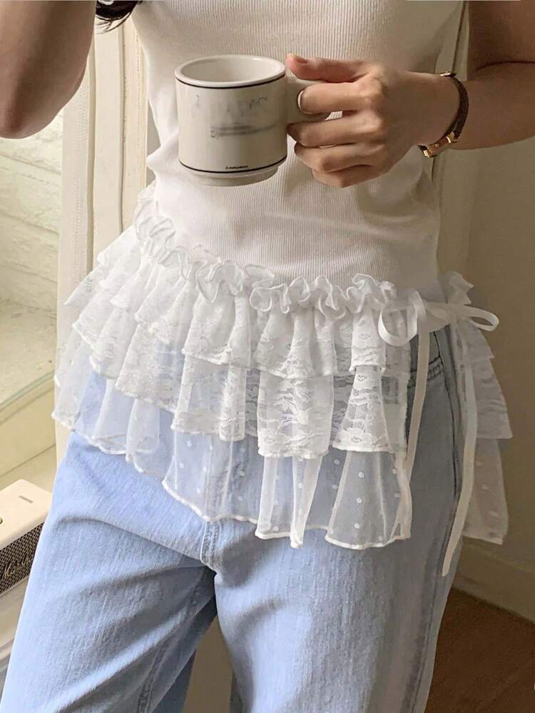 Women's Solid Color Multi-Layer Lace Overlay Skirt