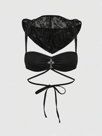 J-Fashion Y2K Grunge Style Cross Print Wire-Free Bra, Versatile Women's Lingerie